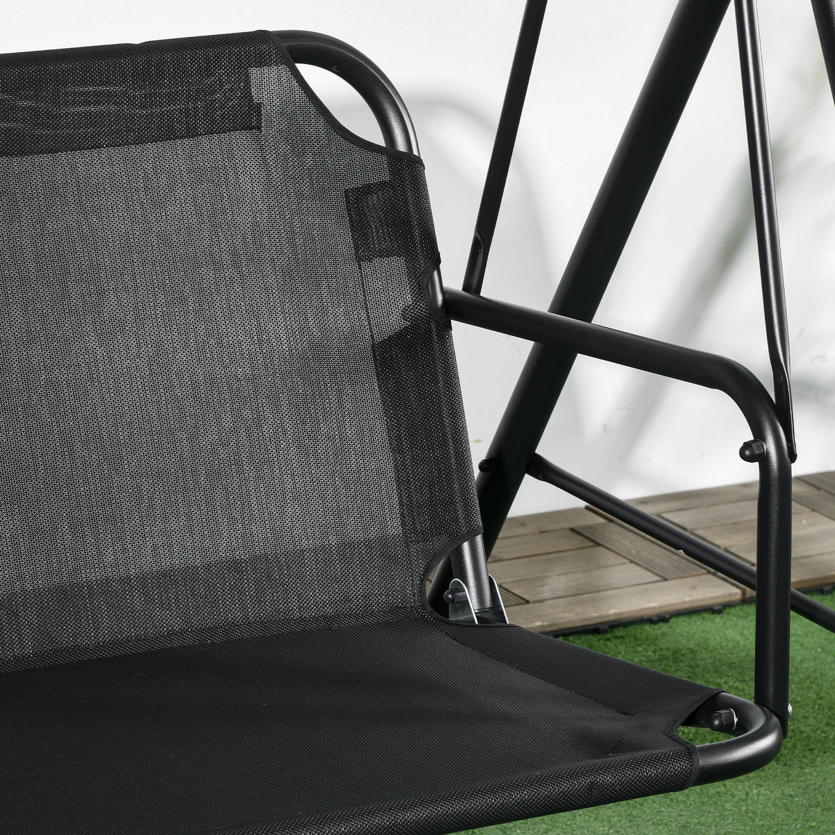 Outsunny 3 Seat Outdoor Patio Swing Chair With Removable Cushion, Steel Frame Stand And Adjustable Tilt Canopy For Patio, Garden, Poolside, Balcony, Backyard, Black 1 Black Steel