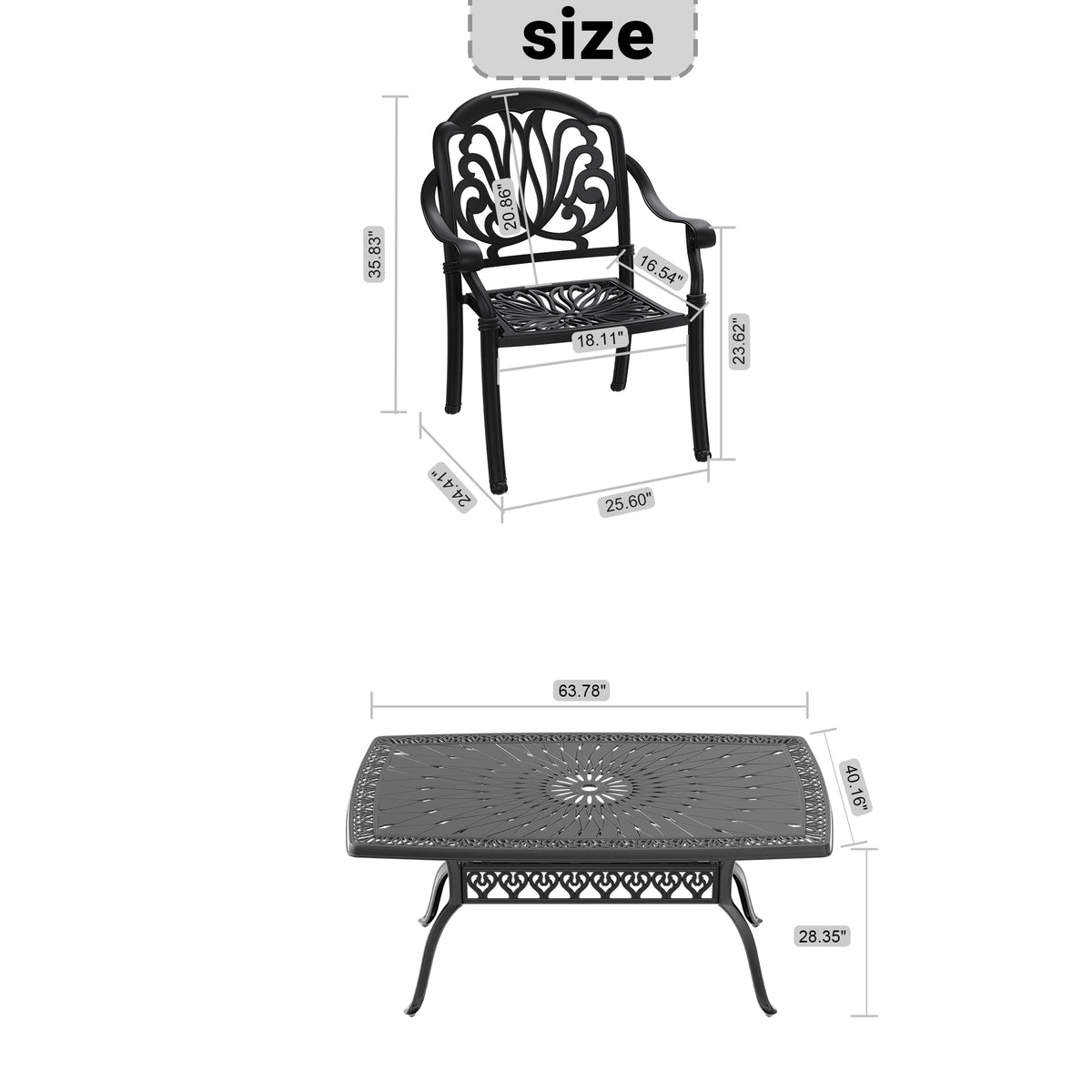 Cushions In Random Colors 5 Piece Set Of Cast Aluminum Patio Furniture With Cushions Yes Dining Set Black Seats 4 Rust Resistant Frame Water Resistant Cushion Garden & Outdoor Complete Patio Sets