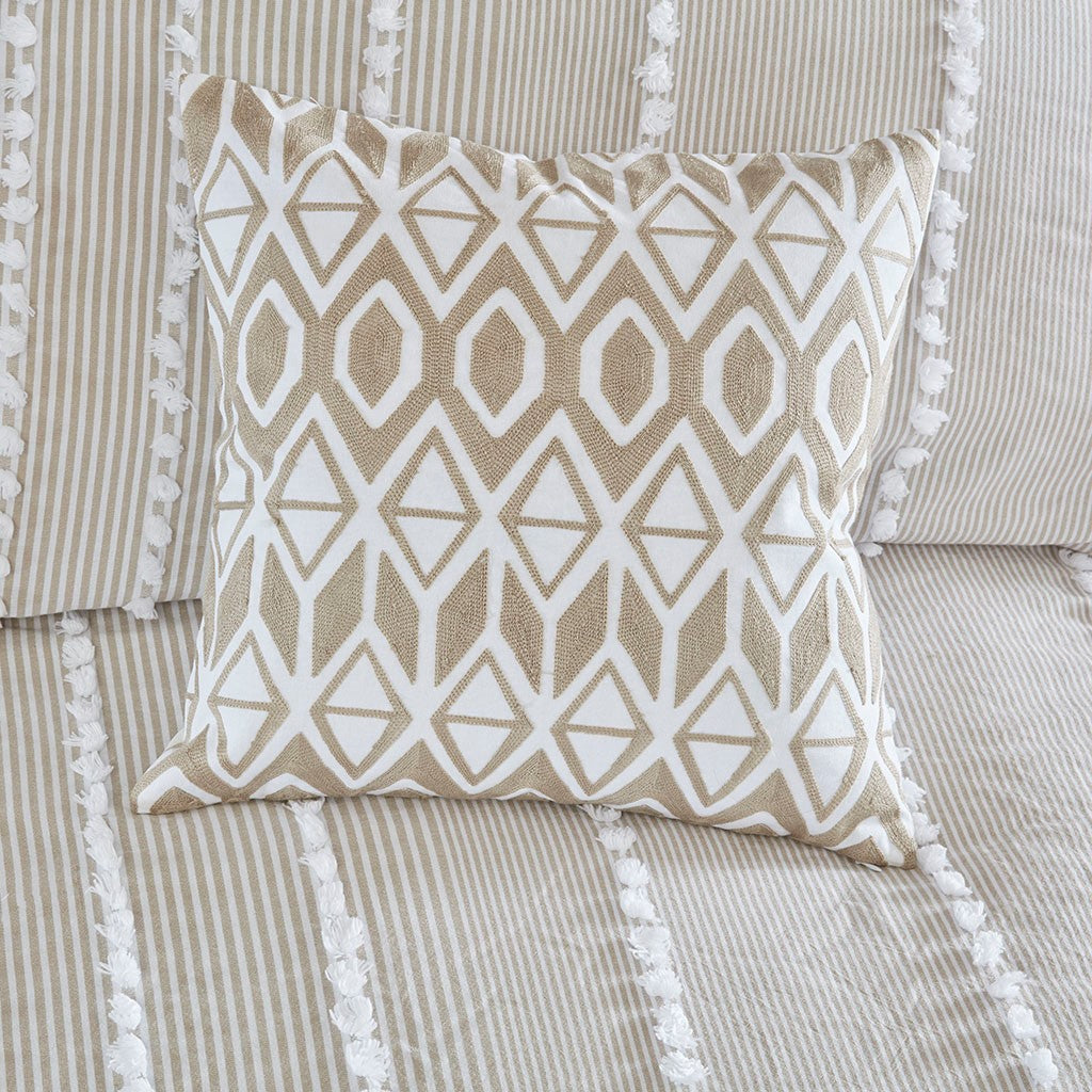Embroidered Cotton Oblong Decorative Pillow Taupe 12X20" Multicolor Cotton