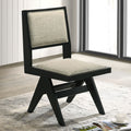 Contemporary Black Color 2Pc Dining Side Chairs Light Gray Fabric Upholstered Chairs Arms Dining Room Rubberwood Black Dining Room Contemporary Dining Chairs Rubberwood Solid Back Set Of 2