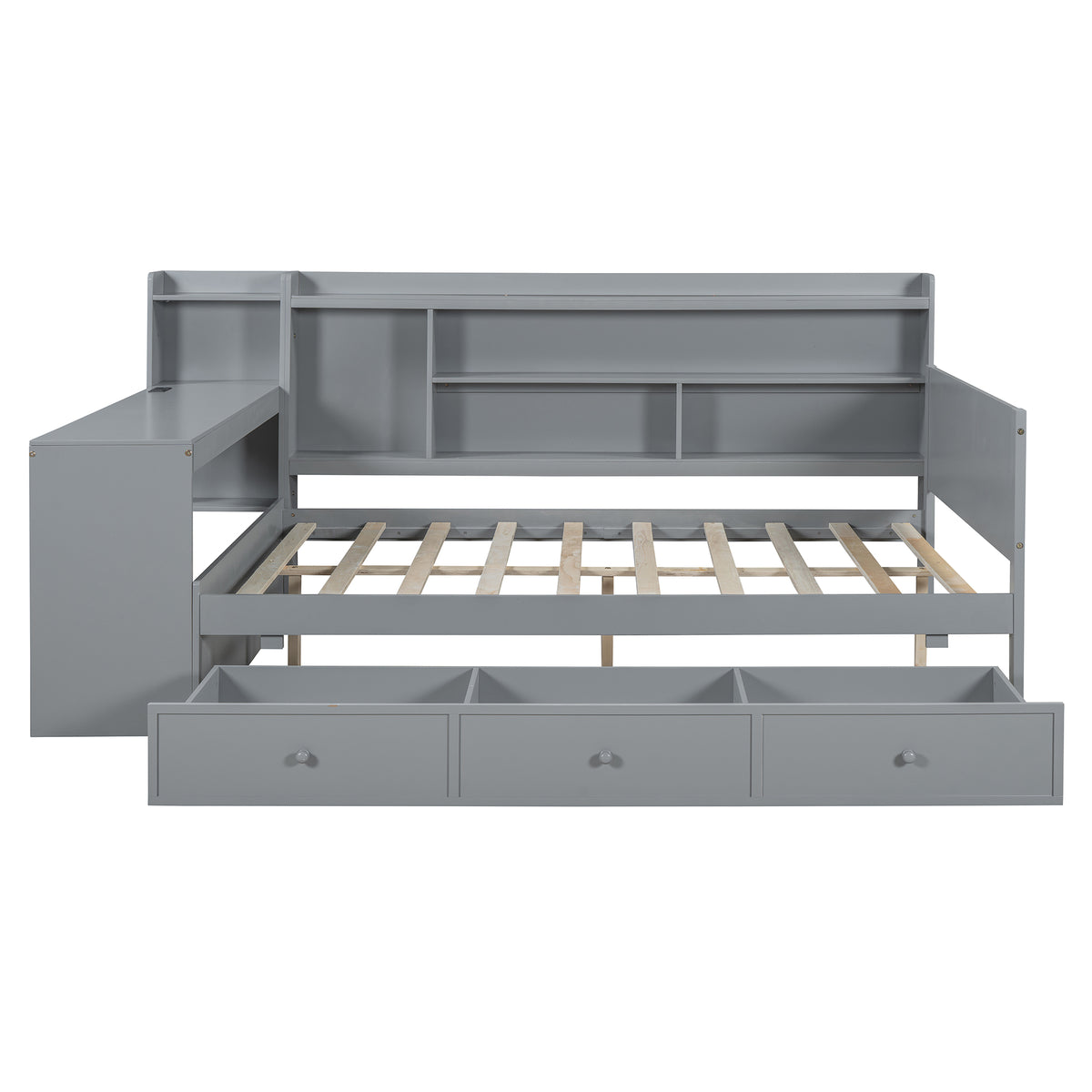 Full Size Wooden Daybed With 3 Drawers, Usb Ports And Deskgray Full Gray Wood