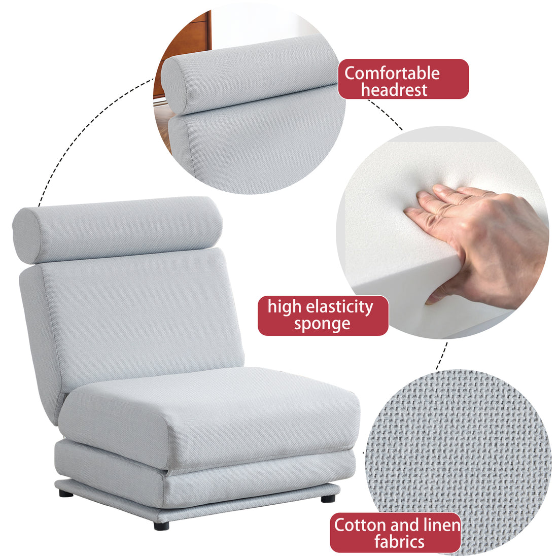 Single Sofa Chair Foldable Single Sofa Bed With Pillow,Portable Foldable Sofa Bed,Leisure Sofa Chair,Easy To Store,Made Ofand Wearable Linen Light Grey Blue Primary Living Space Modern Foam Linen