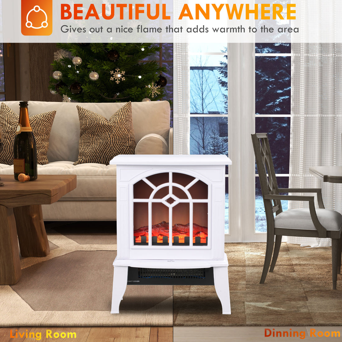 Homcom Electric Fireplace Stove, 18" Freestanding Fireplace Heater With Realistic Flame, Overheating Protection, Portable, 750W 1500W, White White Plastic