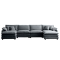 Over Size U Shape Corduroy Sofamodern Upholstered 4 Seater Sofa With 2 Ottomans, Premium Soft Corduroy Fabric Sofa Grey Corduroy 4 Seat