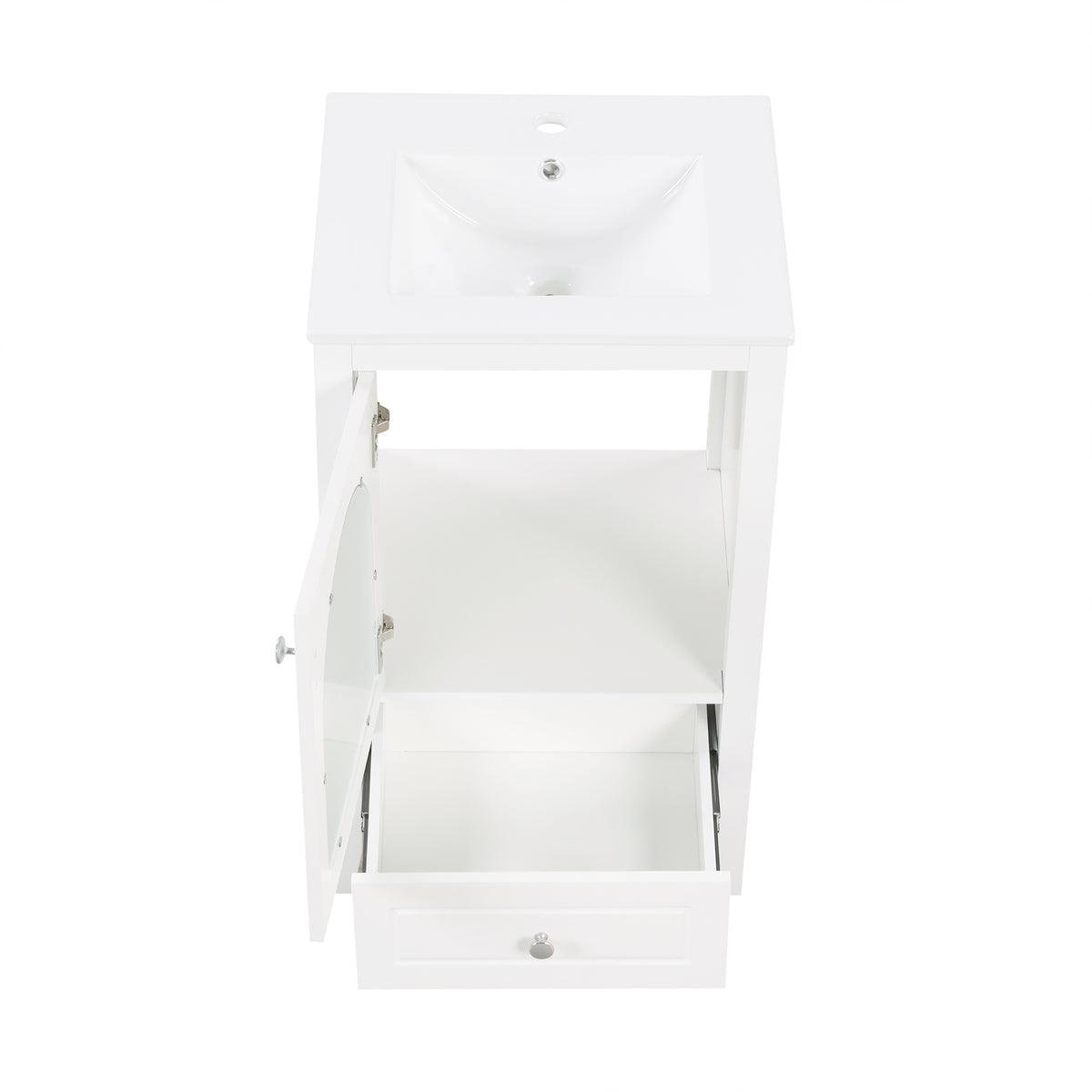 20" Bathroom Vanity With Sink, Bathroom Cabinet With Soft Closing Glass Door, A Drawer, White White Mdf