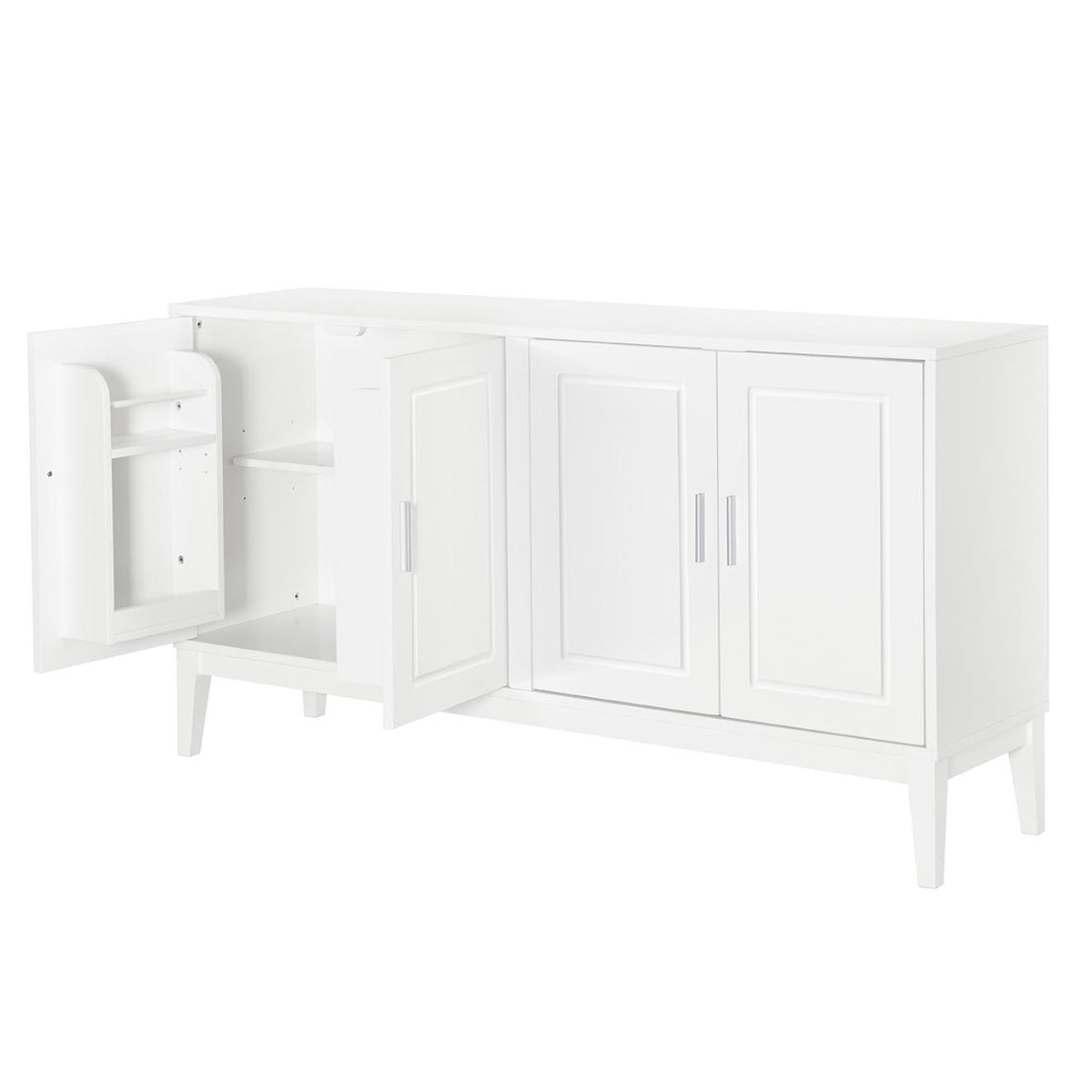 4 Door Sideboard Storage Cabinet With Door Shelf For Living Room And Dining Room, Two Large Cabinets With Adjustable Shelf, White White Rubberwood Solid Wood Mdf