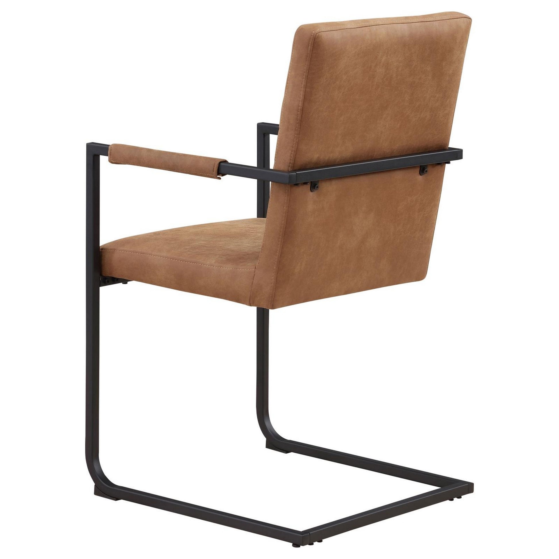 22 Inch Armchair, Set Of 2, Brown Vegan Leather, Black Cantilever Base Black Brown Mdf Metal