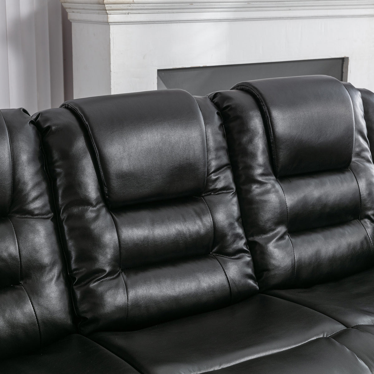Home Theater Recliner Set Manual Recliner Chair With Wide Armrest, Two Built In Cup Holders For Living Room,Bedroom, Black Old Sku:Sg000760Aab Black Foam Pu Leather