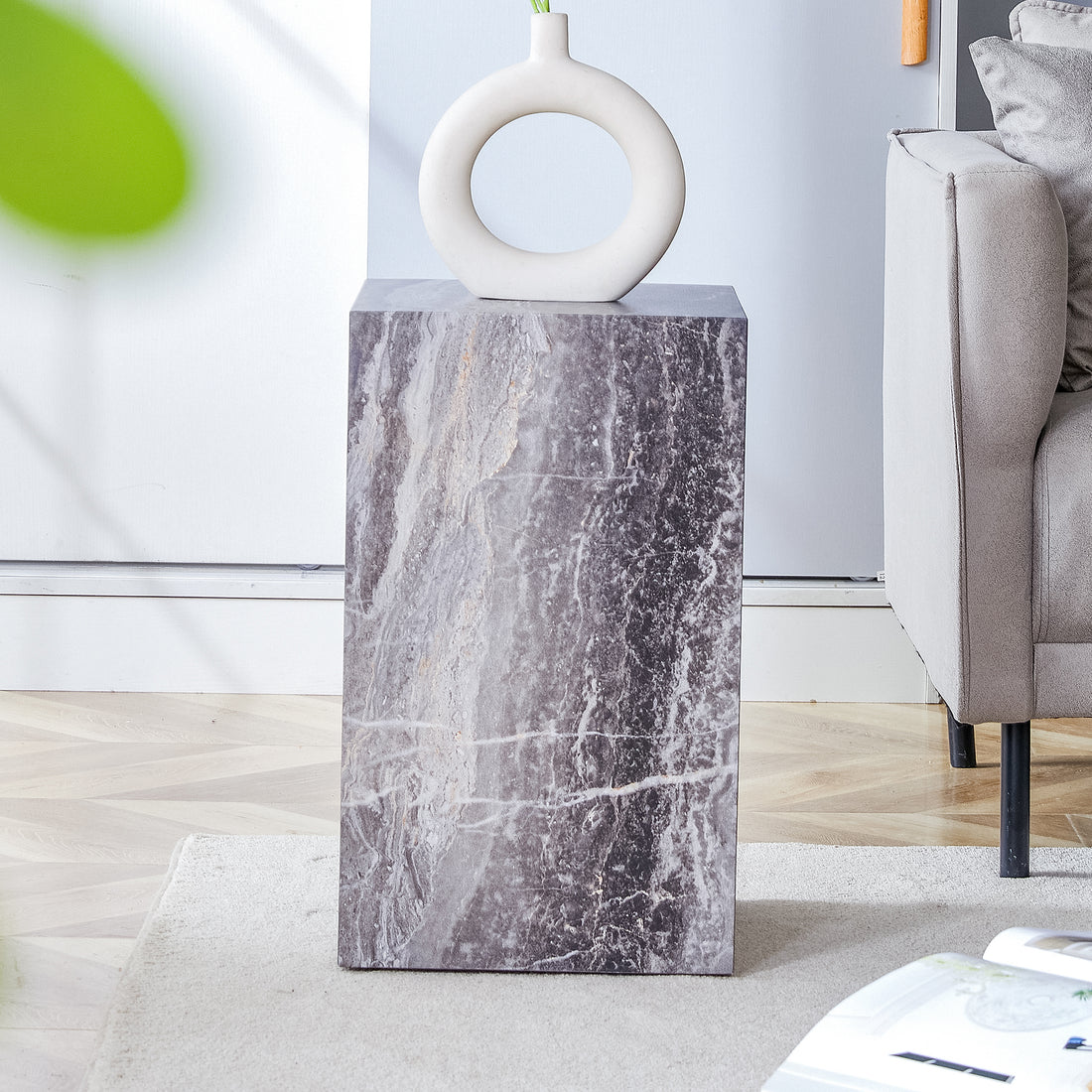 Elevate Your Living Space With This Modern Mdf Coffee Table, Which Showcases Gray Textured Patterns. It Is Characterized By Stylish Design. Grey Mdf