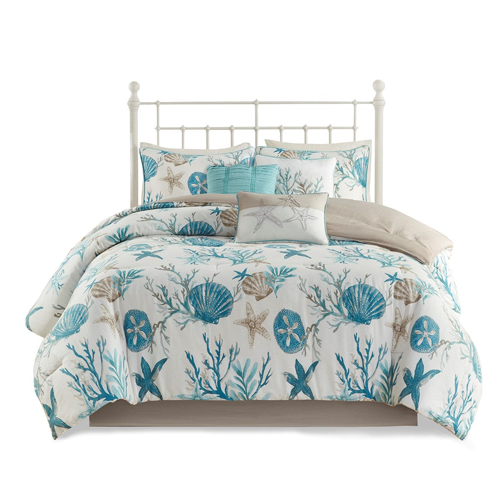 7 Piece Cotton Sateen Comforter Set Aqua Cal King California King Aqua Cotton