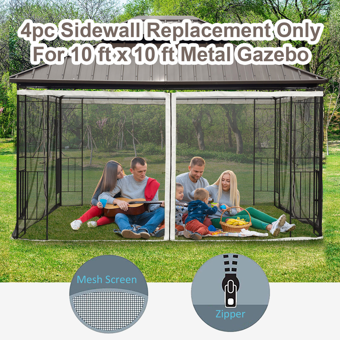 Outsunny 10' X 12' Universal Replacement Mesh Sidewall Netting For Patio Gazebos And Canopy Tents With Zippers, Sidewall Only , Beige Cream White Polyester