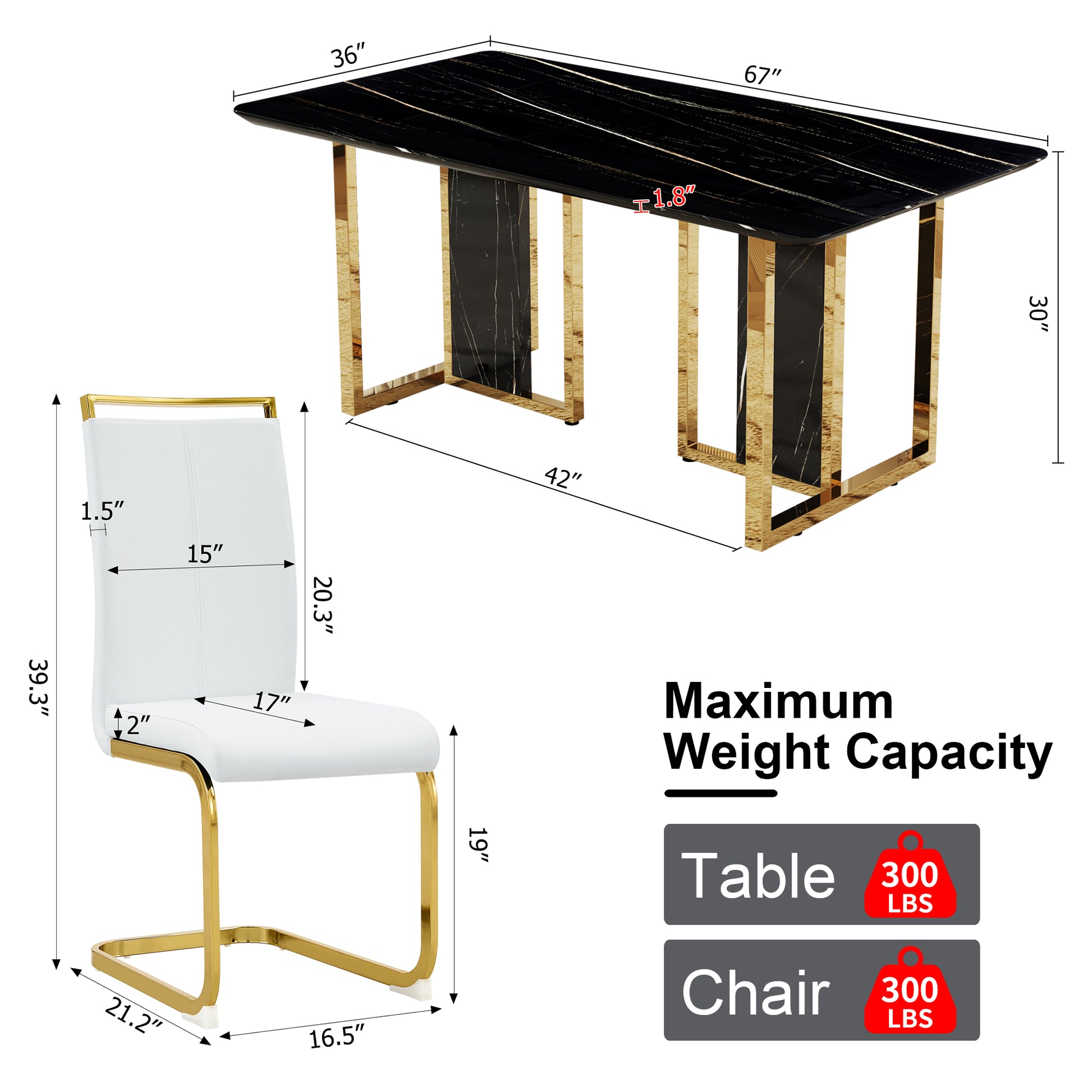 Table And Chair Set. Modern Dining Table With Mdf Top And Beautiful Mdf Legs. Equipped With Comfortable Pu Chairs And Metal Legs. Suitable For A Wide Range Of Decorative Styles. Black,White Seats 8 Mdf