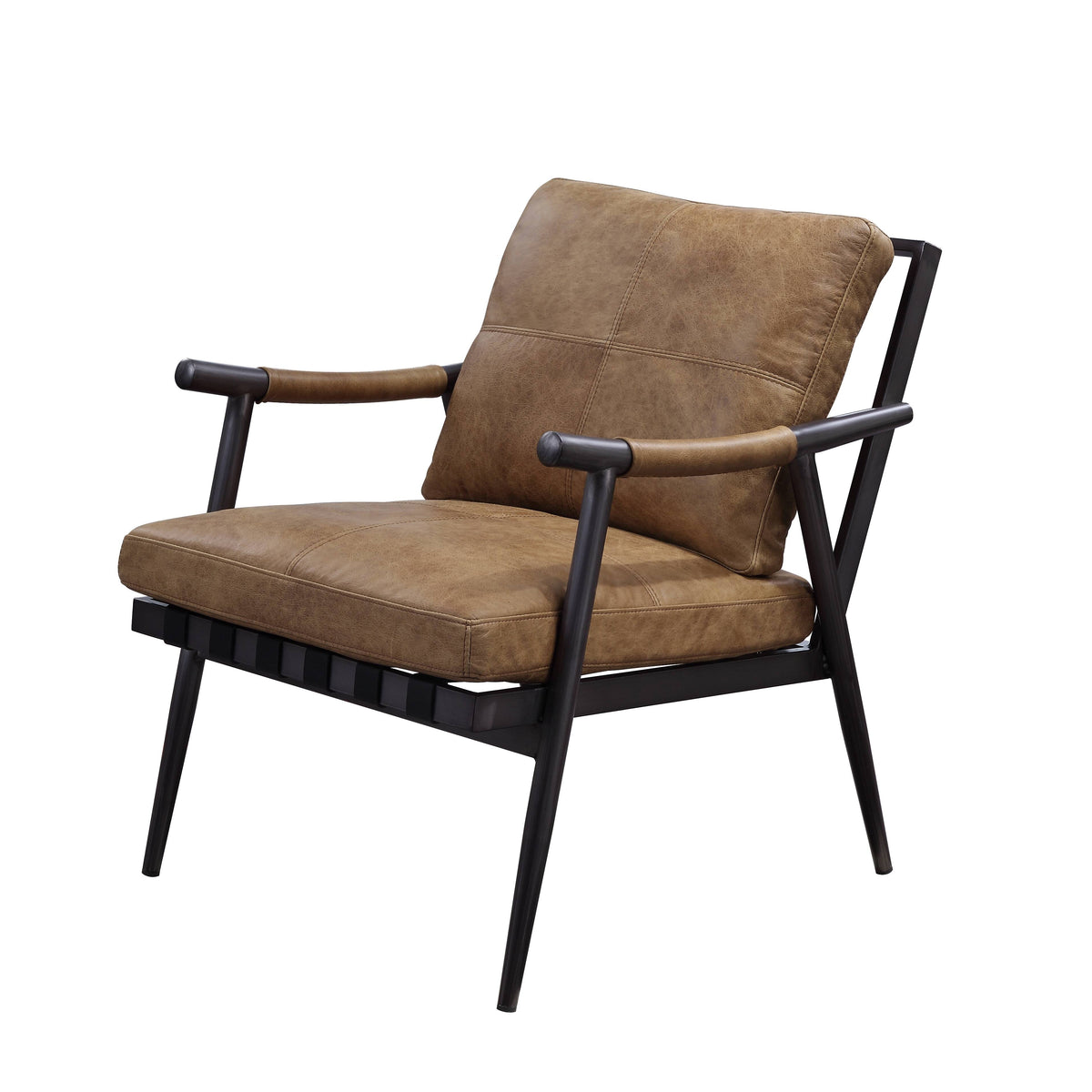 Berham Chestnut And Matt Iron Accent Chair With Metal Leg Chestnut Primary Living Space Genuine Leather