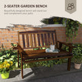 Outsunny Wood Outdoor Bench, 2 Person Garden Bench With Cupholder Armrests, Slatted Seat And Backrest, Park Bench For Patio, Porch, Lawn, Deck, Carbonized Black Brown Wood