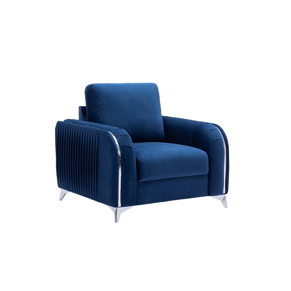 Blue Accent Chair With Metal Leg With Chrome Trim Accents Blue Primary Living Space Modern Wood Fabric