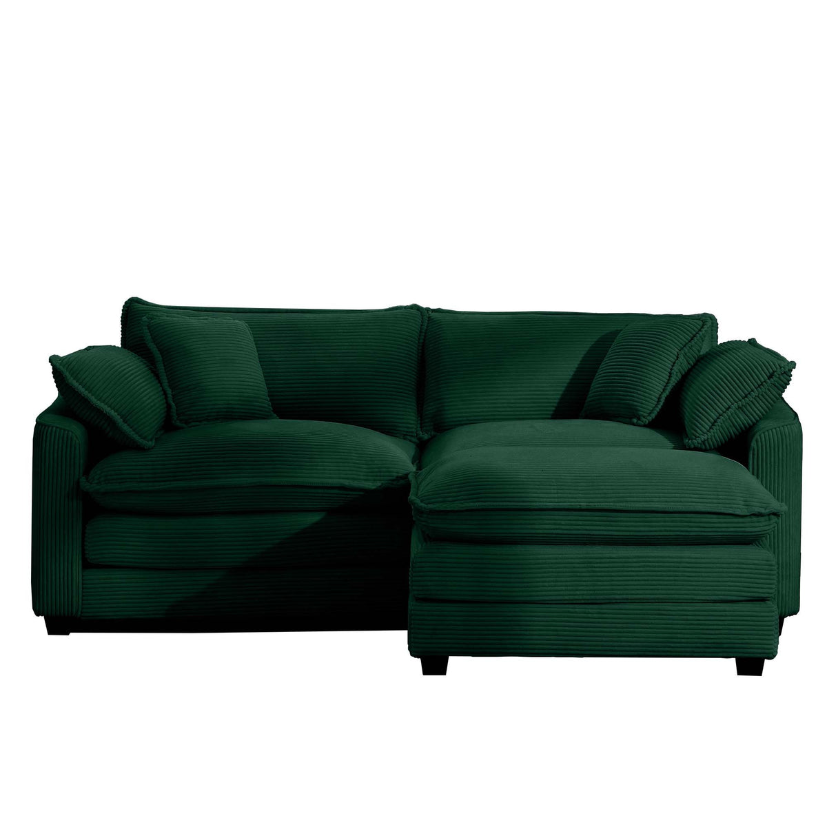 Corduroy Two Seater Sofa With 1 Footrest, L Shaped 2 Seater Sofa With Ottoman For Small Living Spaces, Green Corduroy Sofa Green Corduroy 2 Seat