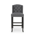 Vienna Contemporary Fabric Tufted Wingback 31 Inch Counter Stools, Set Of 2, Charcoal And Dark Brown Charcoal Fabric
