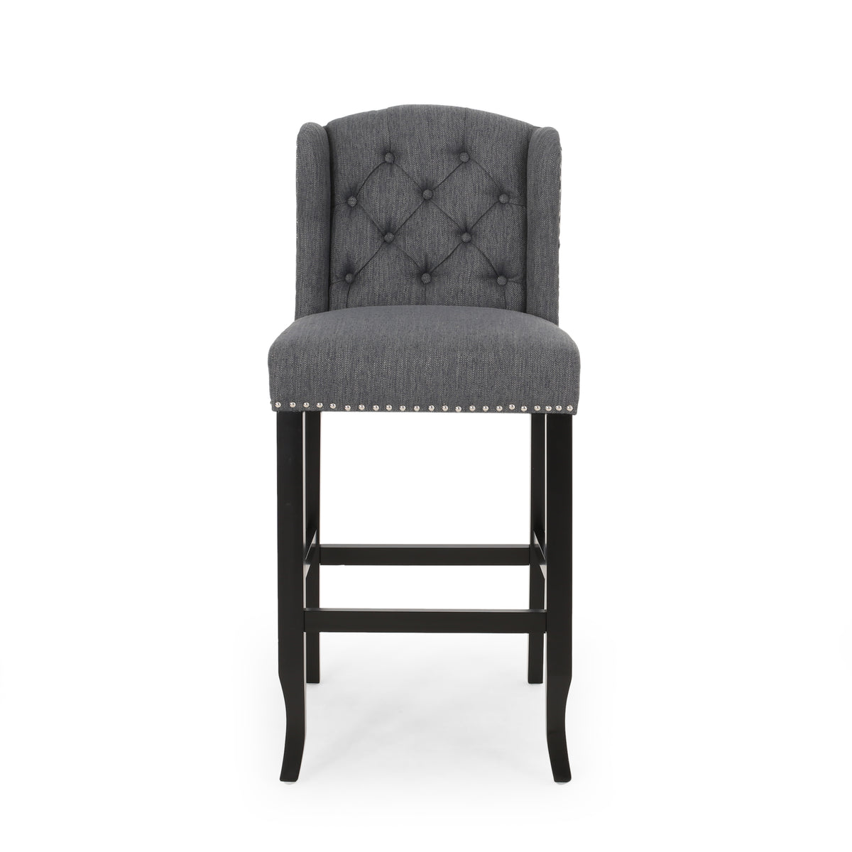 Vienna Contemporary Fabric Tufted Wingback 31 Inch Counter Stools, Set Of 2, Charcoal And Dark Brown Charcoal Fabric