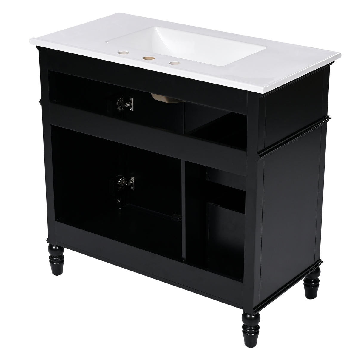 36" Bathroom Vanity With Sink, Black Bathroom Cabinet With Drawers, Solid Frame And Mdf Board, One Package Black Solid Wood Mdf