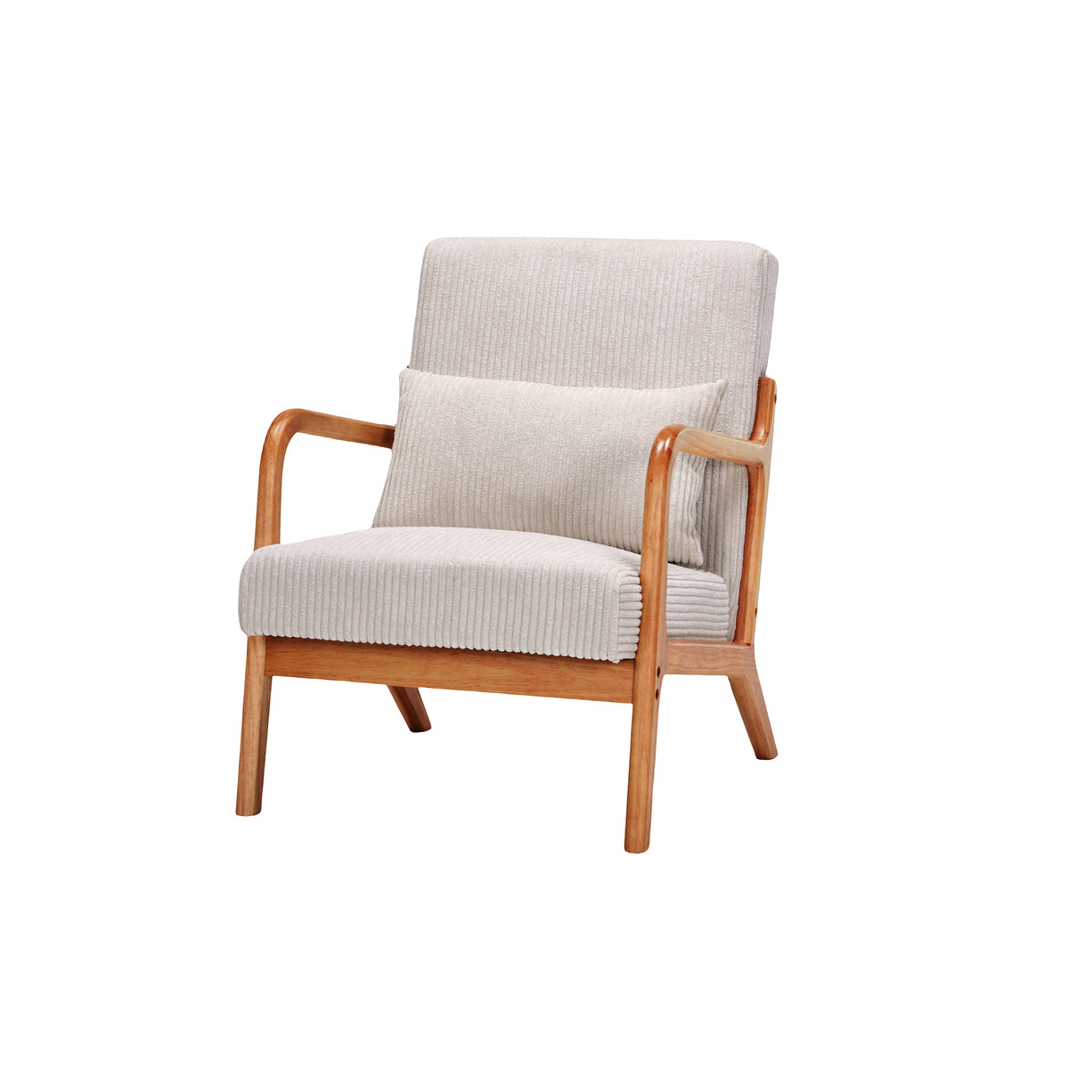 Mid Century Modern Accent Chair, Arm Chair Living Room Chairs With Pillow Upholstered Reading Chair With Solid Wood Frame & Living Room Bedroom Balcony Beige Beige Brown Primary Living Space