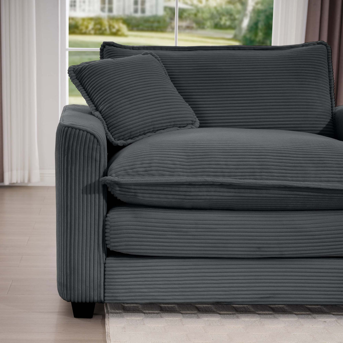 Mid Century Modern Sectional Set Of Two, One 3 Seater Sectional And One Single Seater Sectional With 2 Arm Pillows And 4 Throw Pillows, Living Room Sectional Grey Corduroy Fabric Grey Corduroy 4 Seat