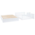 Full Size Wood Daybed With Fence Guardrails And 2 Drawers, Split Into Independent Floor Bed & Daybed, White Old Sku :Lp000882Aak Full White Solid Wood Mdf