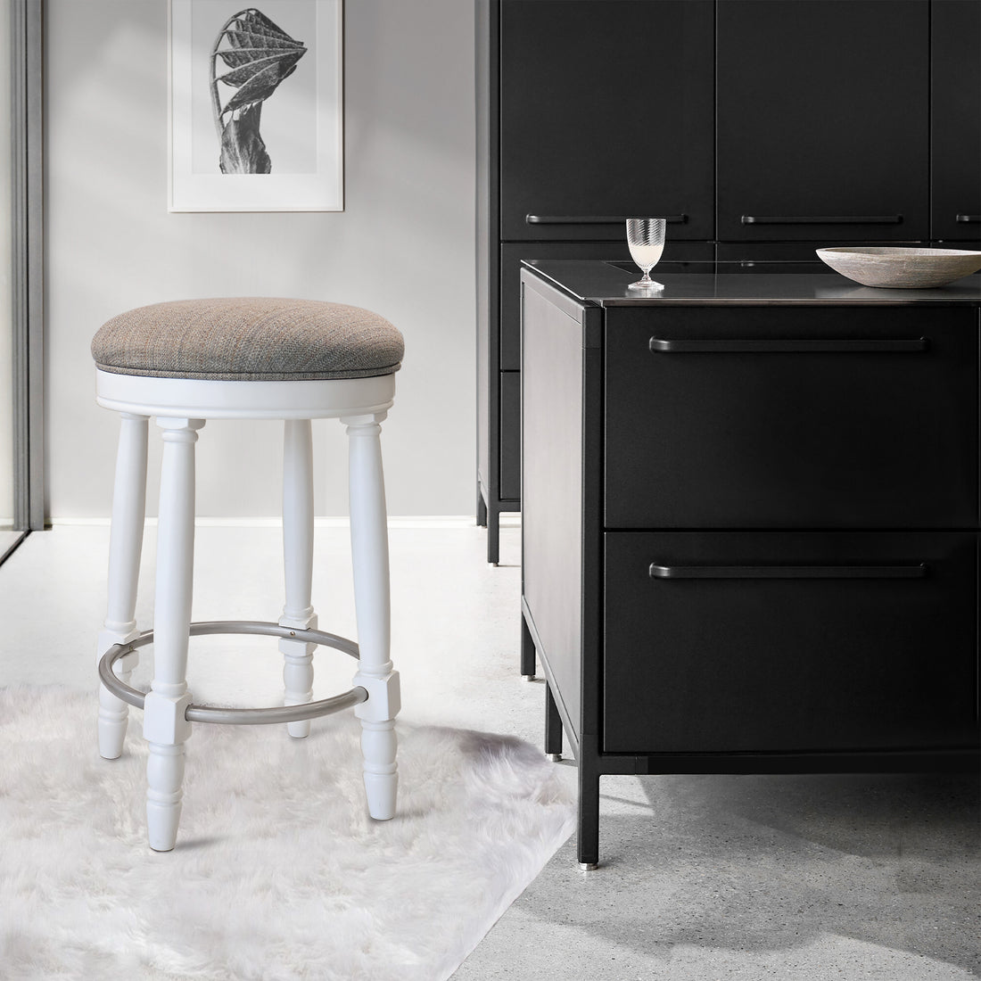 Bar Stools Set Of 2 White Color, 360 Degree Swivel, Accent Wooden Swivel Seat Counter Height Bar Stool, Grey Cushion Seat, Barstool Perfect For Dining And Living Room Height 26" Cushion Solid White