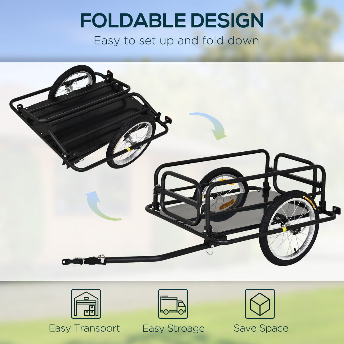 Aosom Bike Cargo Trailer For Hefty Loads, Foldable Compact Storage, Universal Hitch, Bike Wagon Bike Trailer Bicycle Cargo Trailer Bike Attachment With 16" Wheels, Heavy Duty, Black Black Steel