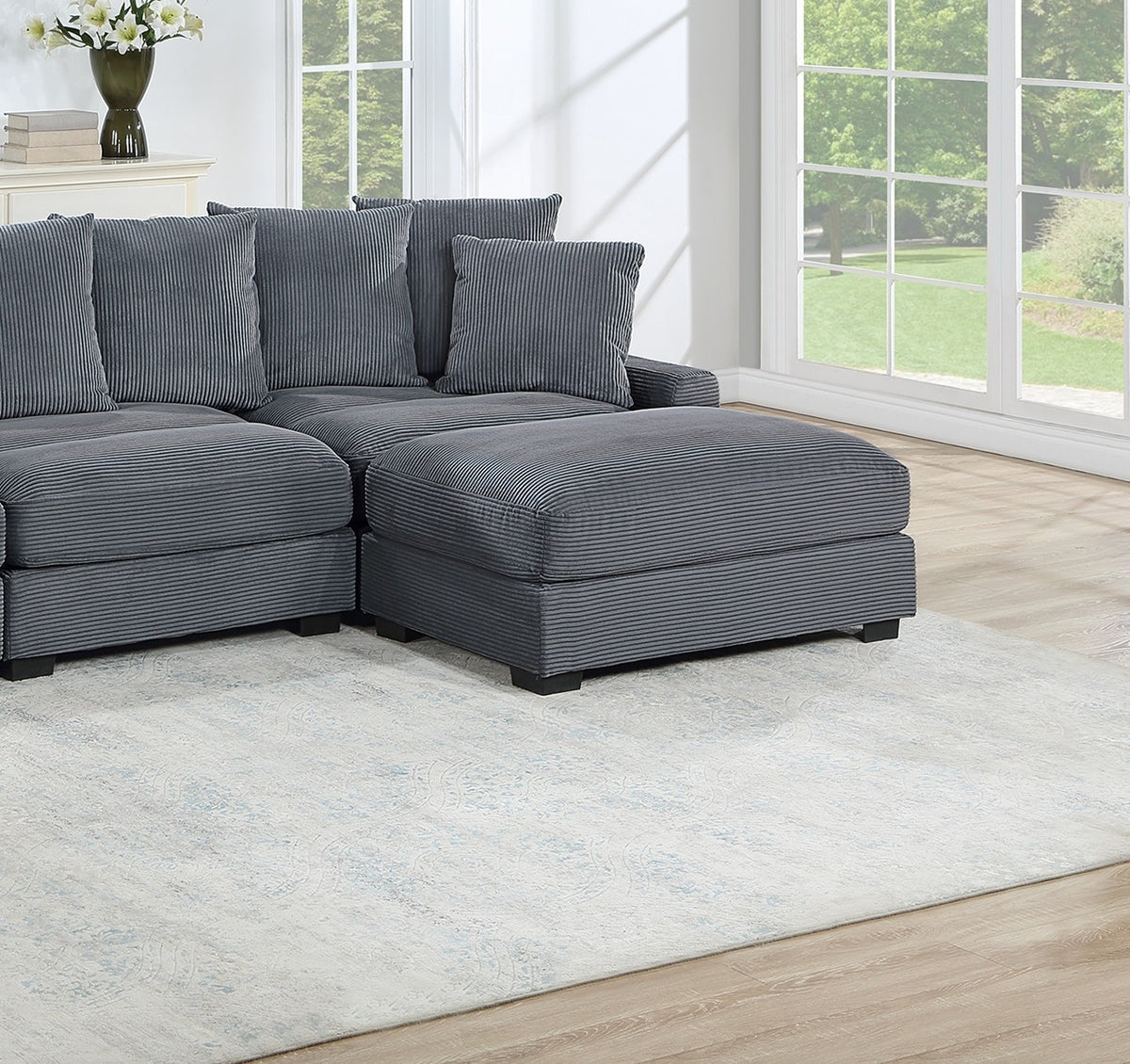Living Room Furniture 1Pc Ottoman Dark Gray Corduroy Soft Cushion Cocktail Ottoman Wood Legs Dark Gray Primary Living Space Grey Contemporary,Modern Rectangle Corduroy
