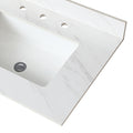 31 Inch Marble Vanity Top, White Vanity Top With Pre Drilled Faucet Holes, Bathroom Vanity Top With Undermount Rectangular Middle Sink And 4