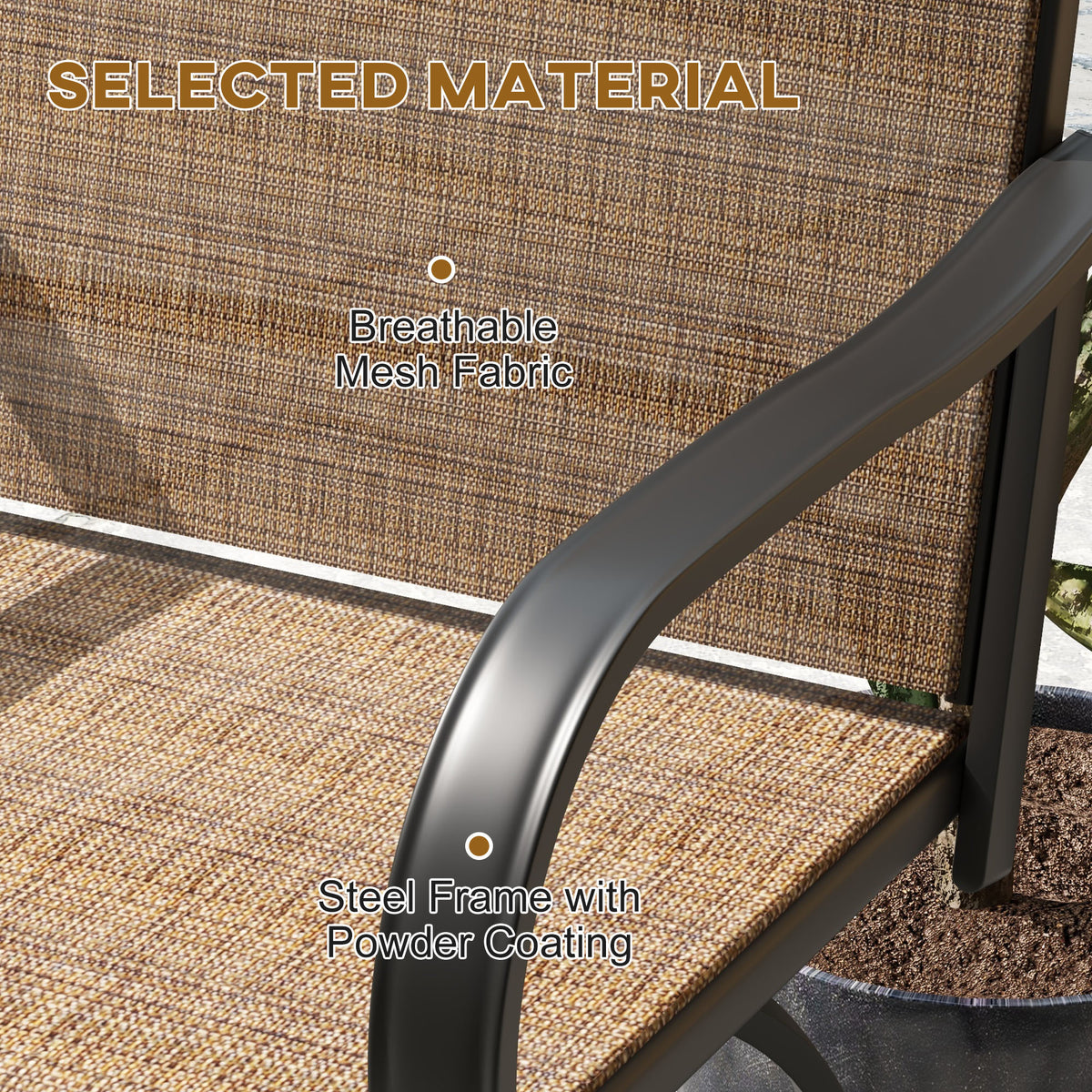 Outsunny Outdoor Bar Stools With Armrests, Set Of 2 360 Swivel Bar Height Patio Chairs With High Density Mesh Fabric, Steel Frame Dining Chairs For Balcony, Poolside, Backyard, Tan Brown Steel