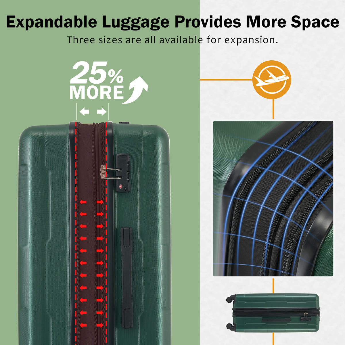 2 Piece Luggage Set With Bags Expanable Spinner Wheels Abs Lightweight Suitcase With Tsa Lock 20Inch 24Inch Green Abs