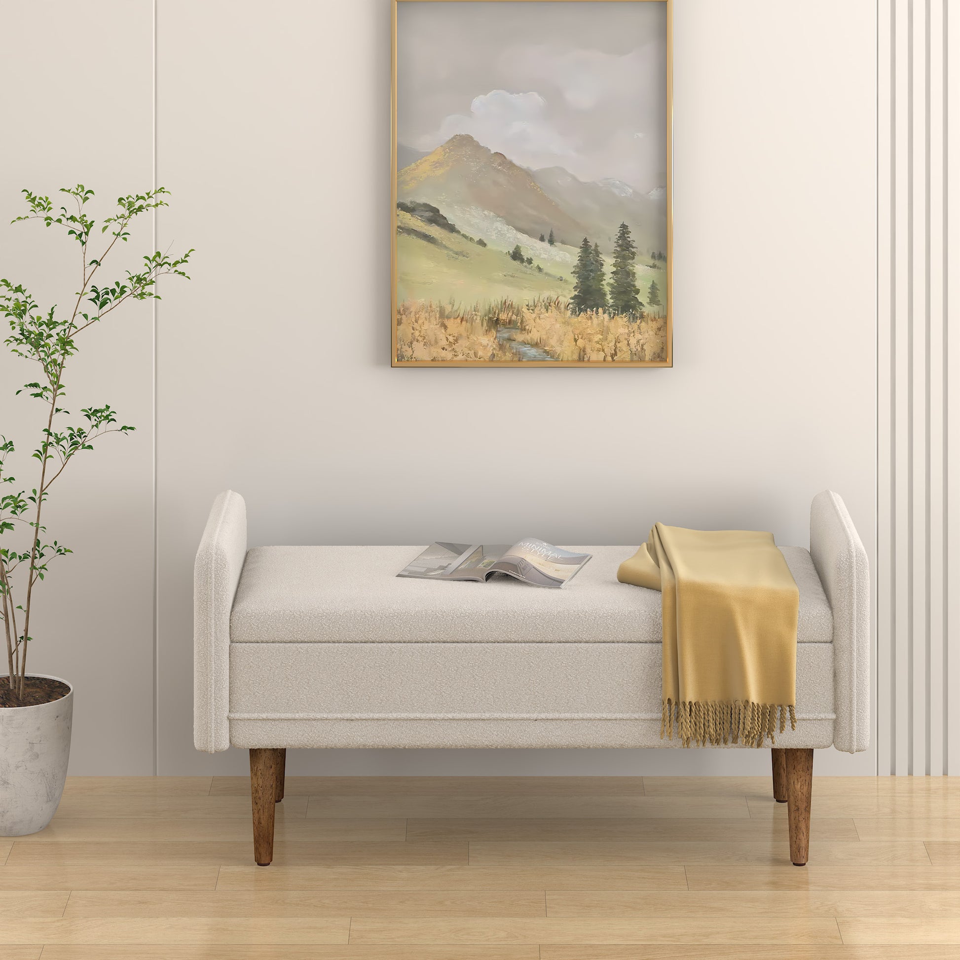 Teddy Velvet Storage Stool, ,With Storage Space, Suitable For Apartments, Living Rooms And Bedrooms Beige 45.98"*16.75"*21.75" Beige Foam