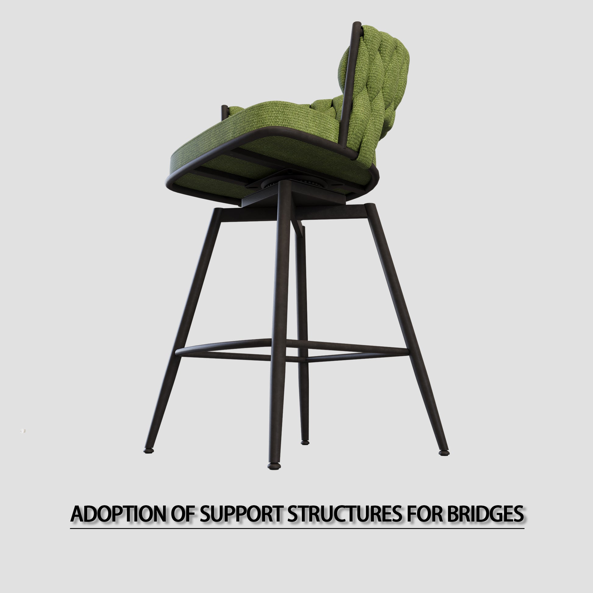 Bar Chair Linen Woven Bar Stool Set Of 2,Black Legs Barstools No Adjustable Kitchen Island Chairs,360 Swivel Bar Stools Upholstered Bar Chair Counter Stool Arm Chairs With Back Footrest, Green Metal Green Kitchen Dining Chairs Foam Linen