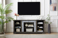 Mantel Stone Tv Media Stand With With Faux Stacked Stone Surround, Modern Entertainment Console With Open Storage Space,Grey, 58.31