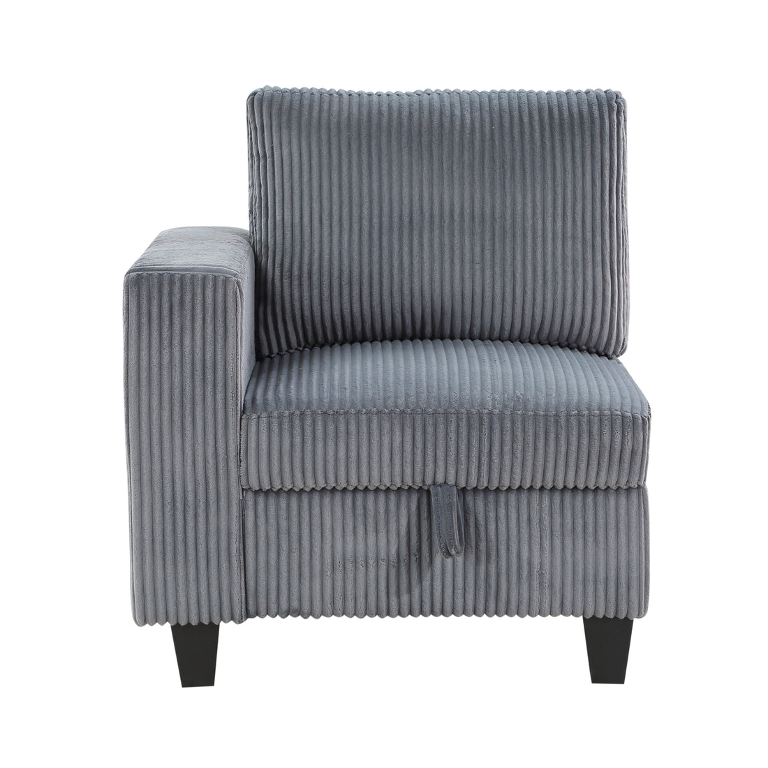Modern Living Room Furniture 1Pc Dark Gray Chair With One Arm, Storage Pouch And Charging Ports Corduroy Fabric Upholstery Dark Gray Primary Living Space Contemporary,Modern Solid Wood