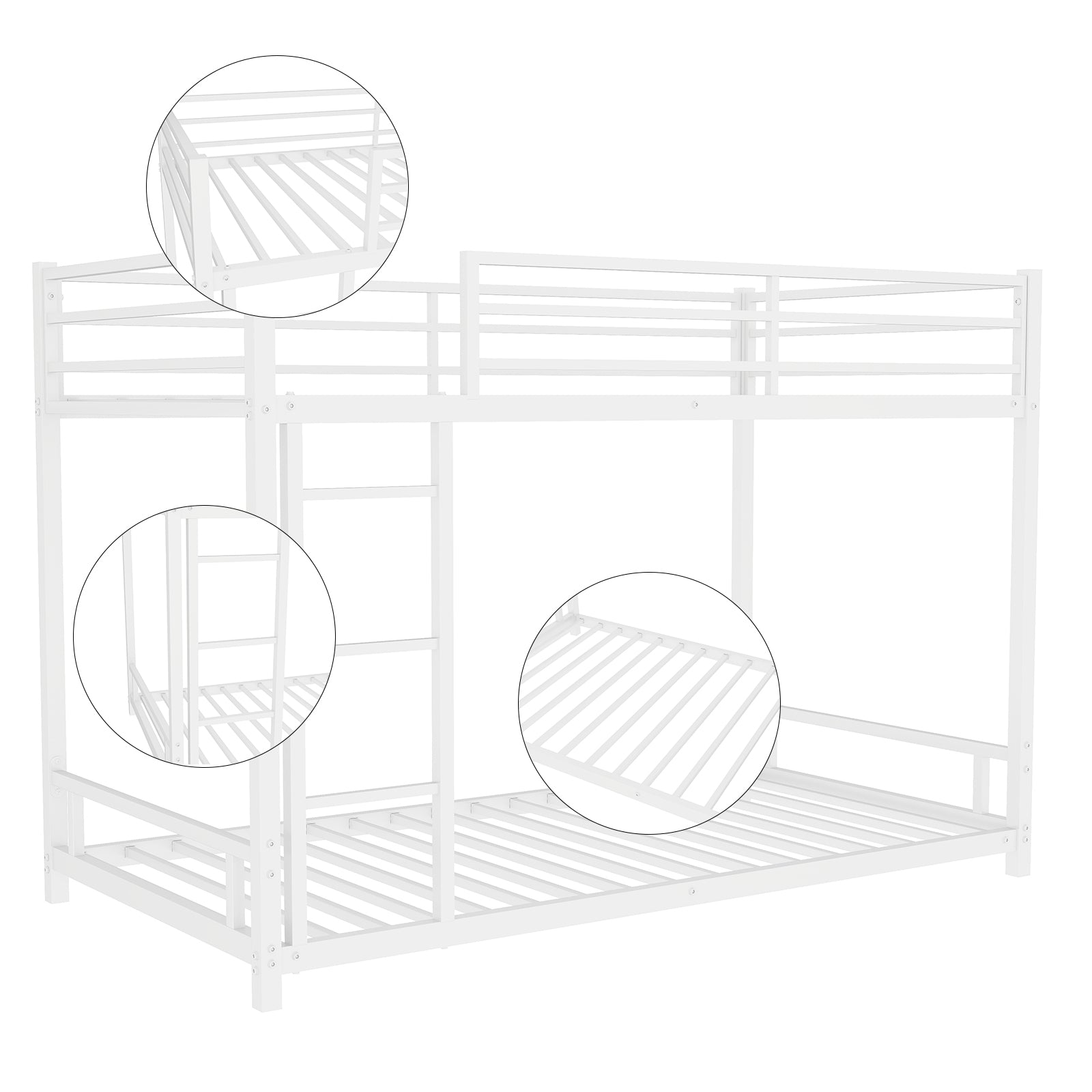 Metal Twin Over Twin Bunk Bed Heavy Duty Sturdy Metal Noise Reduced Safety Guardrail No Box Spring Needed,White Twin White Metal Metal