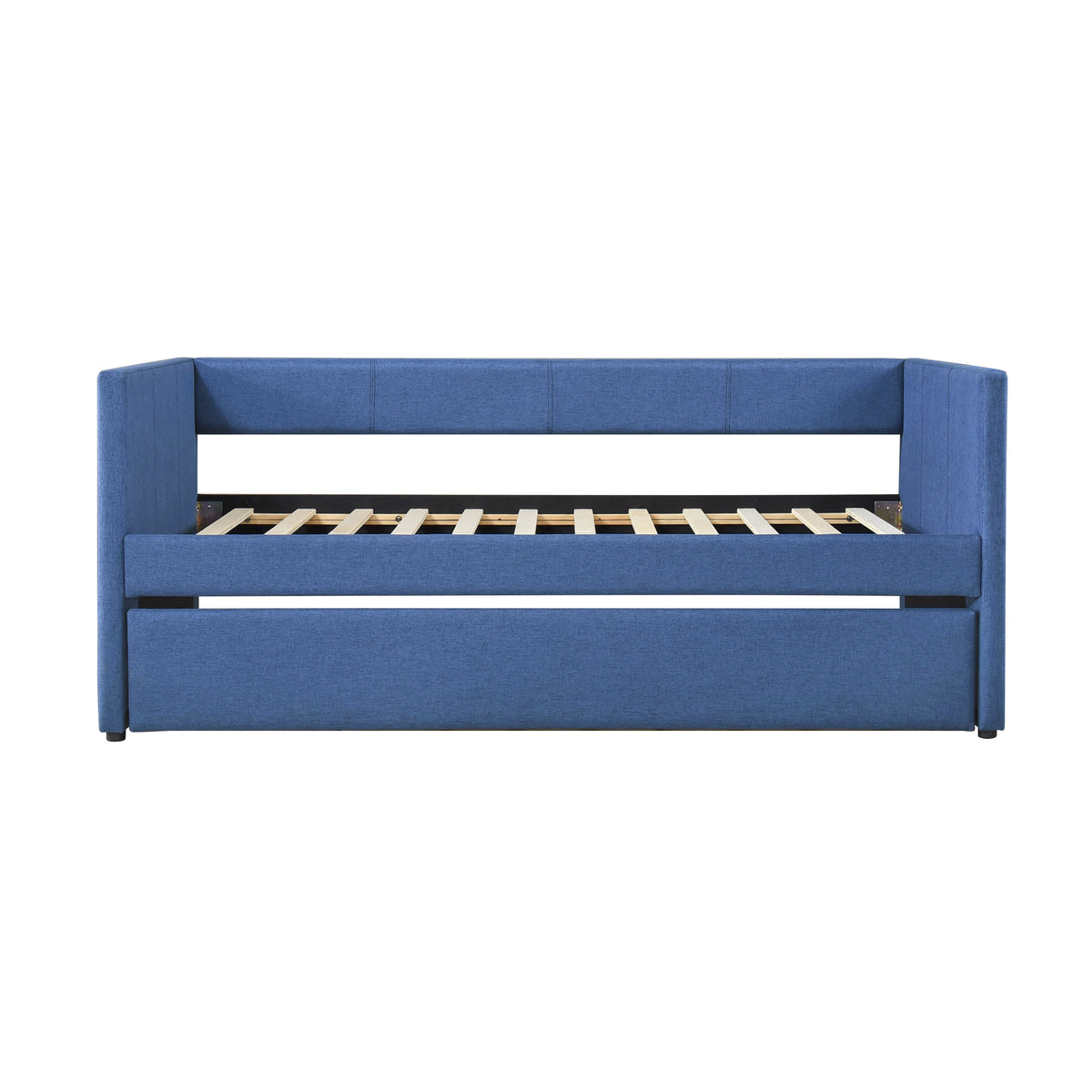 1Pc Daybed With Trundle Blue Fabric Upholstery Wooden Frame Modern Home Furniture Box Spring Not Required Blue Wood Primary Living Space Modern,Transitional Polyester Engineered Wood,Wood