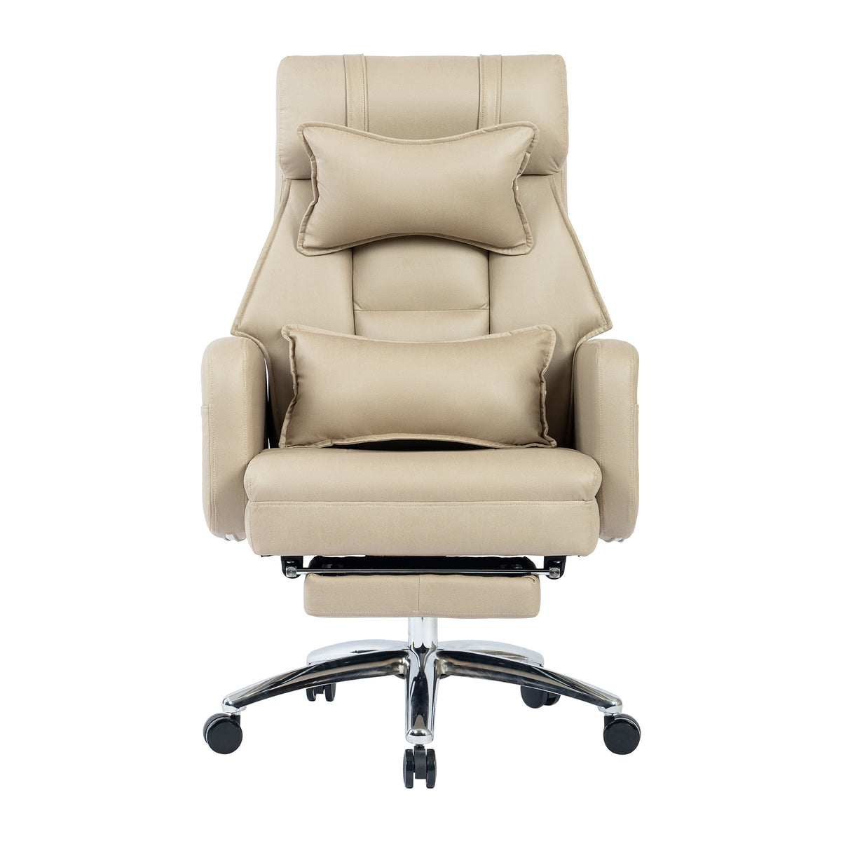 Swivel Ergonomic Office Chair, Technology Leather High Back Office Chair With Lumbar Support Headrest, Sedentary Comfortable Boss Chair, 155 Reclining Computer Chair Colorbeige Caster Wood Beige Office Foam American Design,American Traditional,European