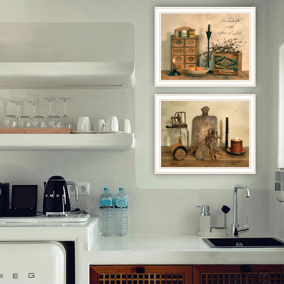 2 Piece Vignette Friend Is The Spice Of Life White Framed Wall Art For Living Room, Bedroom Wall Art Print For Home Decor By Billy Jacobs Multicolor Wood Paper