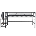 Mid Loft Bed With Storage Stairs, Twin, Black Twin Black Mdf Metal