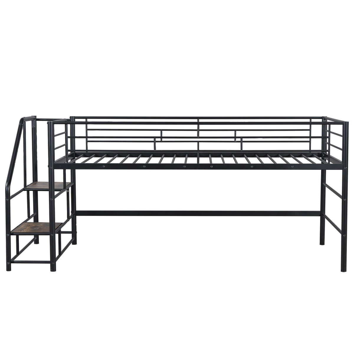 Mid Loft Bed With Storage Stairs, Twin, Black Twin Black Mdf Metal