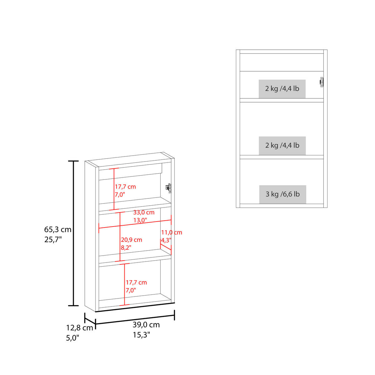 Juno 25.7" H X 15.7" W Narrow Mirror Medicine Cabinet, One Door With Three Interior Shelves For Bathroom, Kitchen White White Particle Board