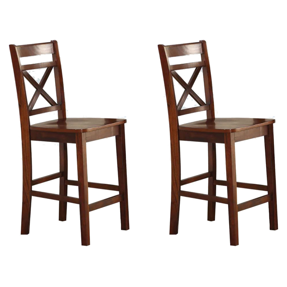 Cherry Cross Back Counter Height Chairs Set Of 2 Cherry Primary Living Space Rubberwood Wood