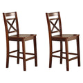 Cherry Cross Back Counter Height Chairs Set Of 2 Cherry Primary Living Space Rubberwood Wood