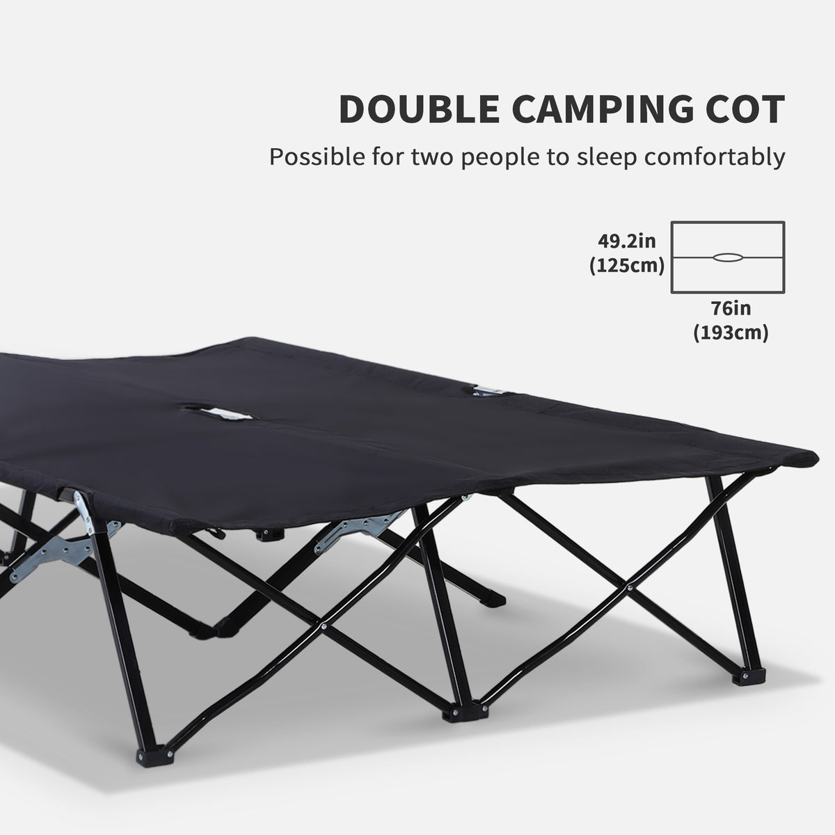 Outsunny 2 Person Folding Camping Cot For Adults, 50" Extra Wide Outdoor Portable Sleeping Cot With Carry Bag, Elevated Camping Bed, Beach Hiking, Black Black Steel