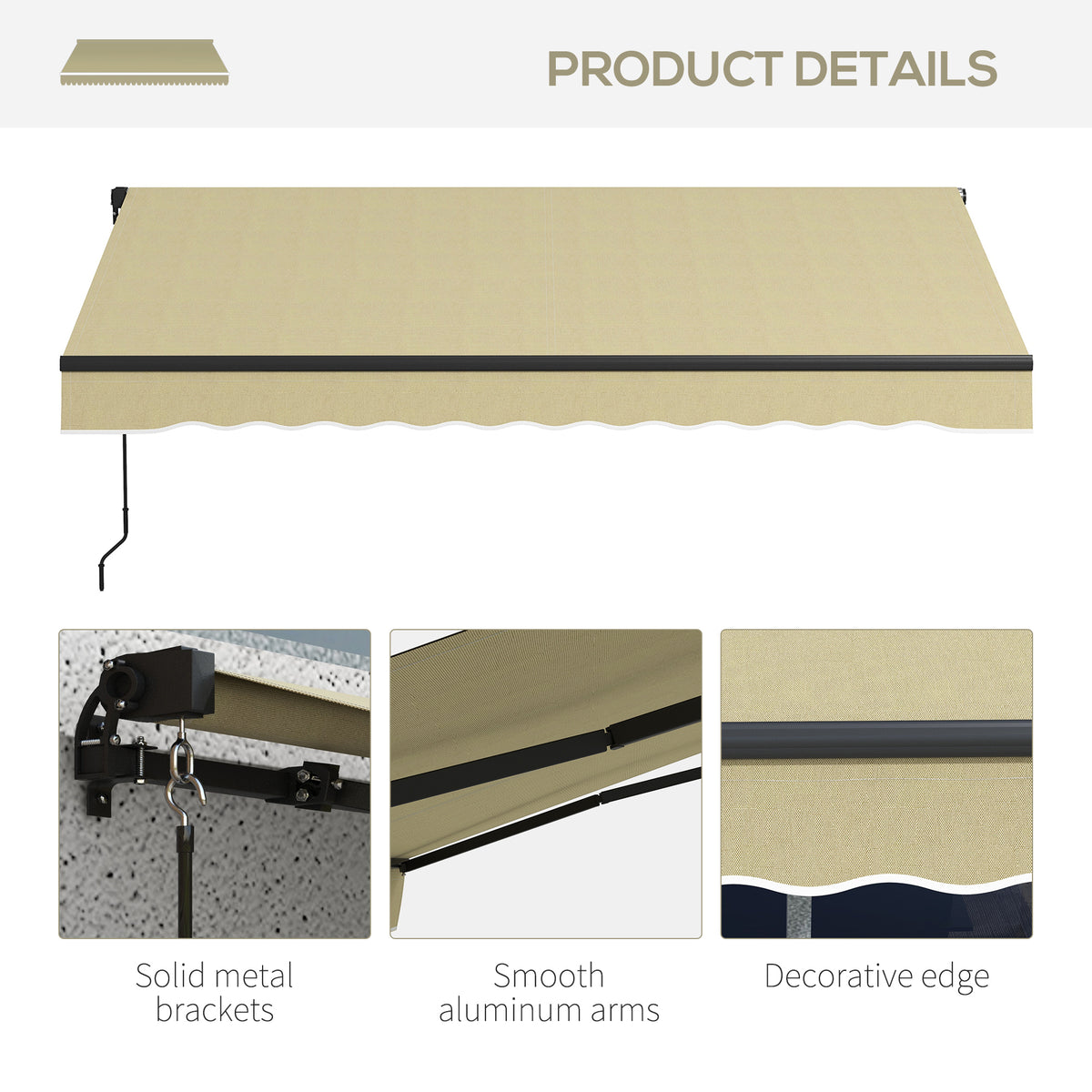 Outsunny 8' X 6.5' Retractable Awning, Patio Awning Sunshade Shelter With Manual Crank Handle, 280Gsm Uv Resistant Fabric And Aluminum Frame For Deck, Balcony, Yard, Beige Beige Polyester