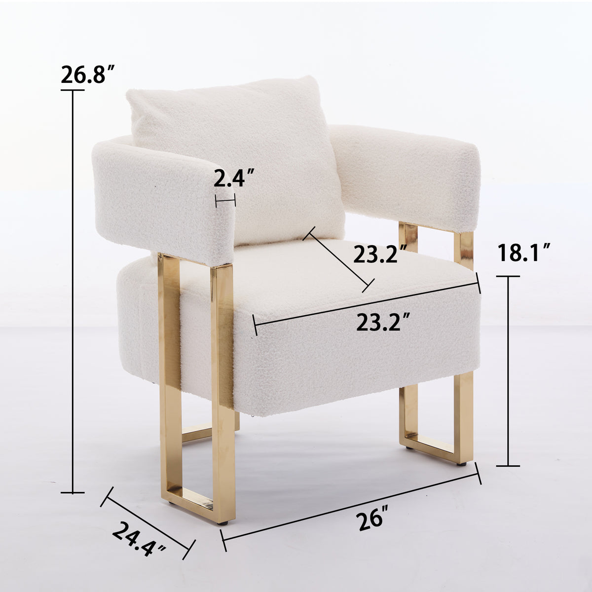 Ts Teddy Velvet Upholstered Metal Foot Sofas White Gold Teddy 1 Seat