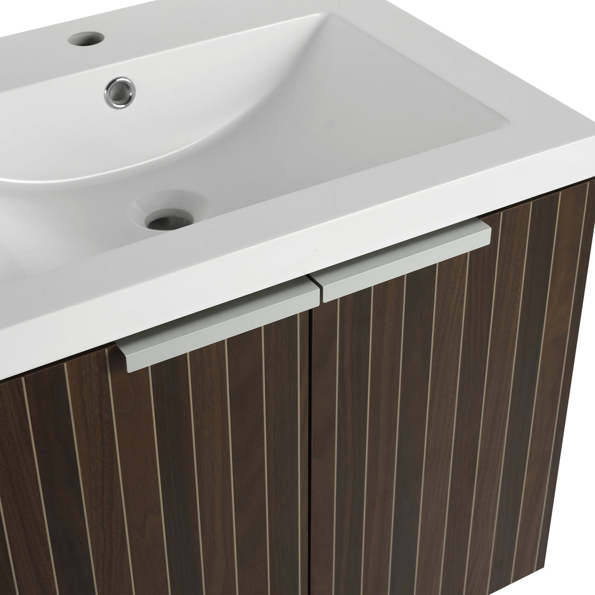 24 Inch Bathroom Cabinet With Resin Sink,Soft Close Doors,Float Mounting Design, For Small Bathroom Silver Brown Stripe Bathroom Modern Plywood Plywood
