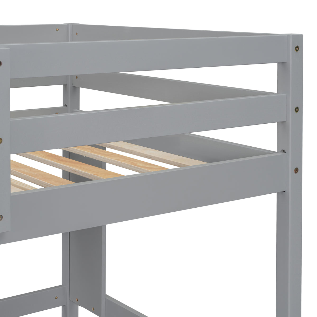 Twin Size Loft Bed With Desk And Shelves, Safety Guardrail And Ladder,Grey Twin Grey Pine